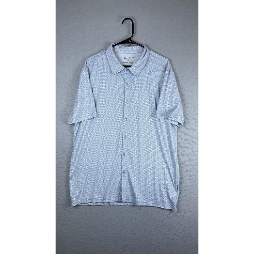 Wearfirst Shirt Mens Large Blue Geometric Short Sleeve Button Front Casual